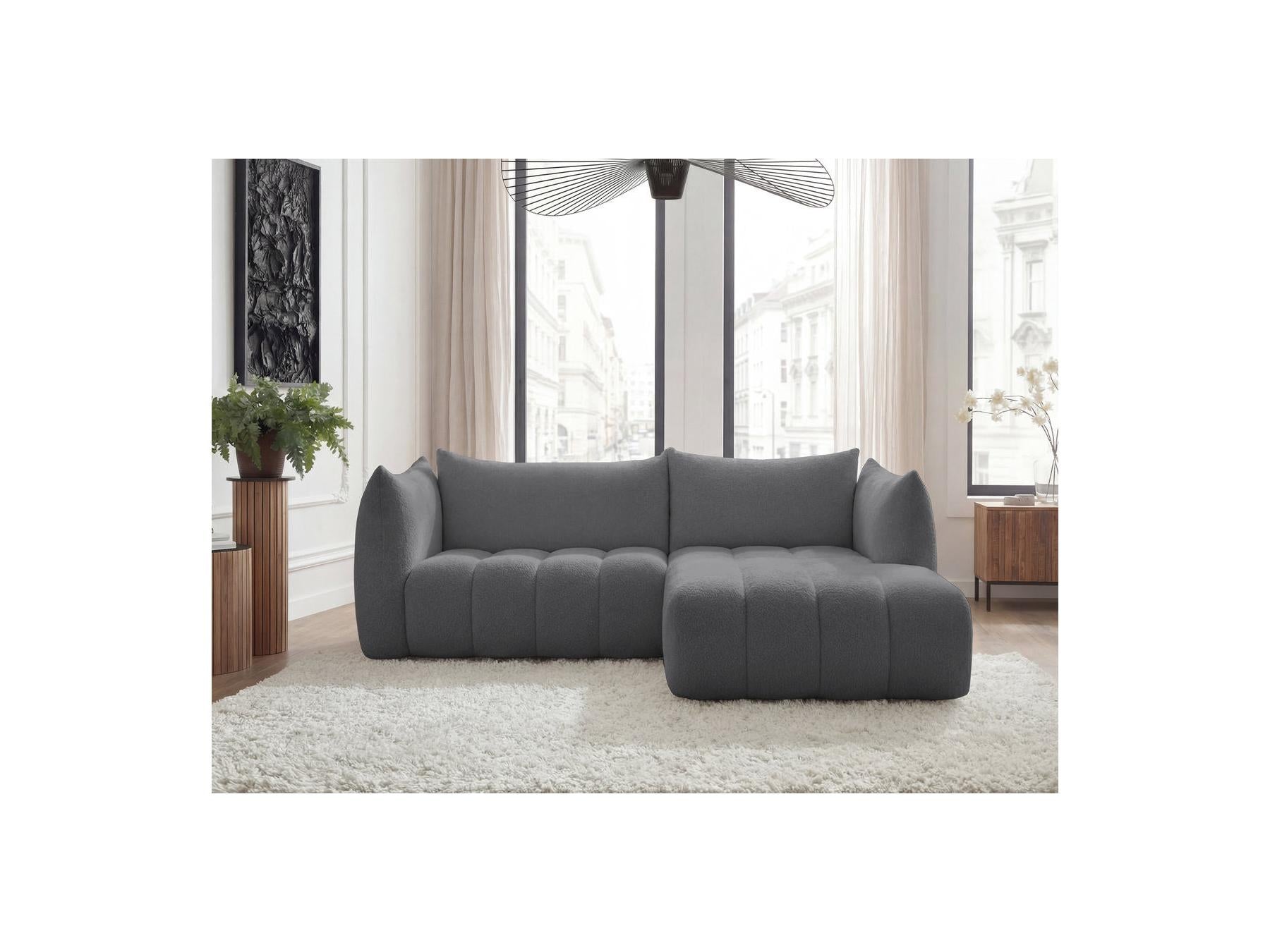 Azra - Canapé D'Angle Fixe - Tissu Bouclette - Angle Droit