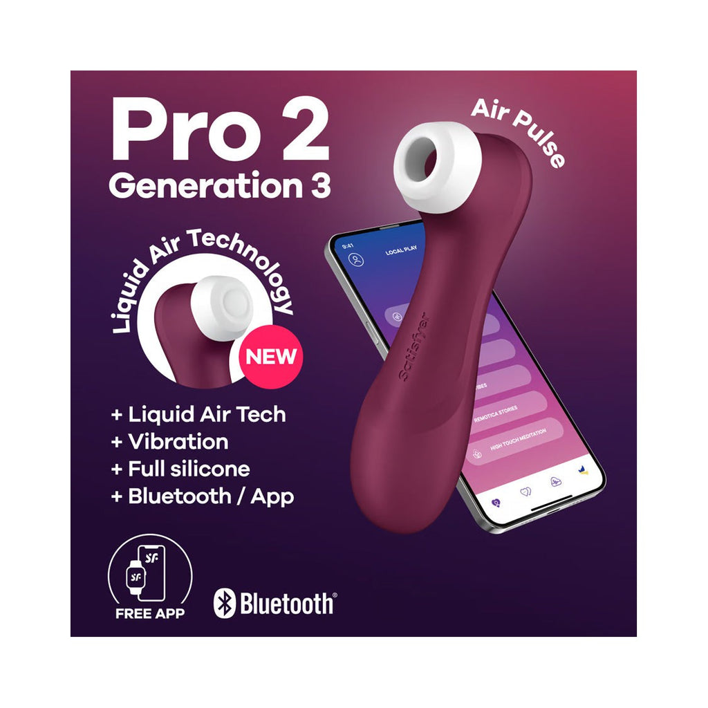 Stimulateur Clitoridien - Pro 2 Generation 3
With Liquid Air Technology, Vibration And Bluetooth/App Wine Red - Fuschia