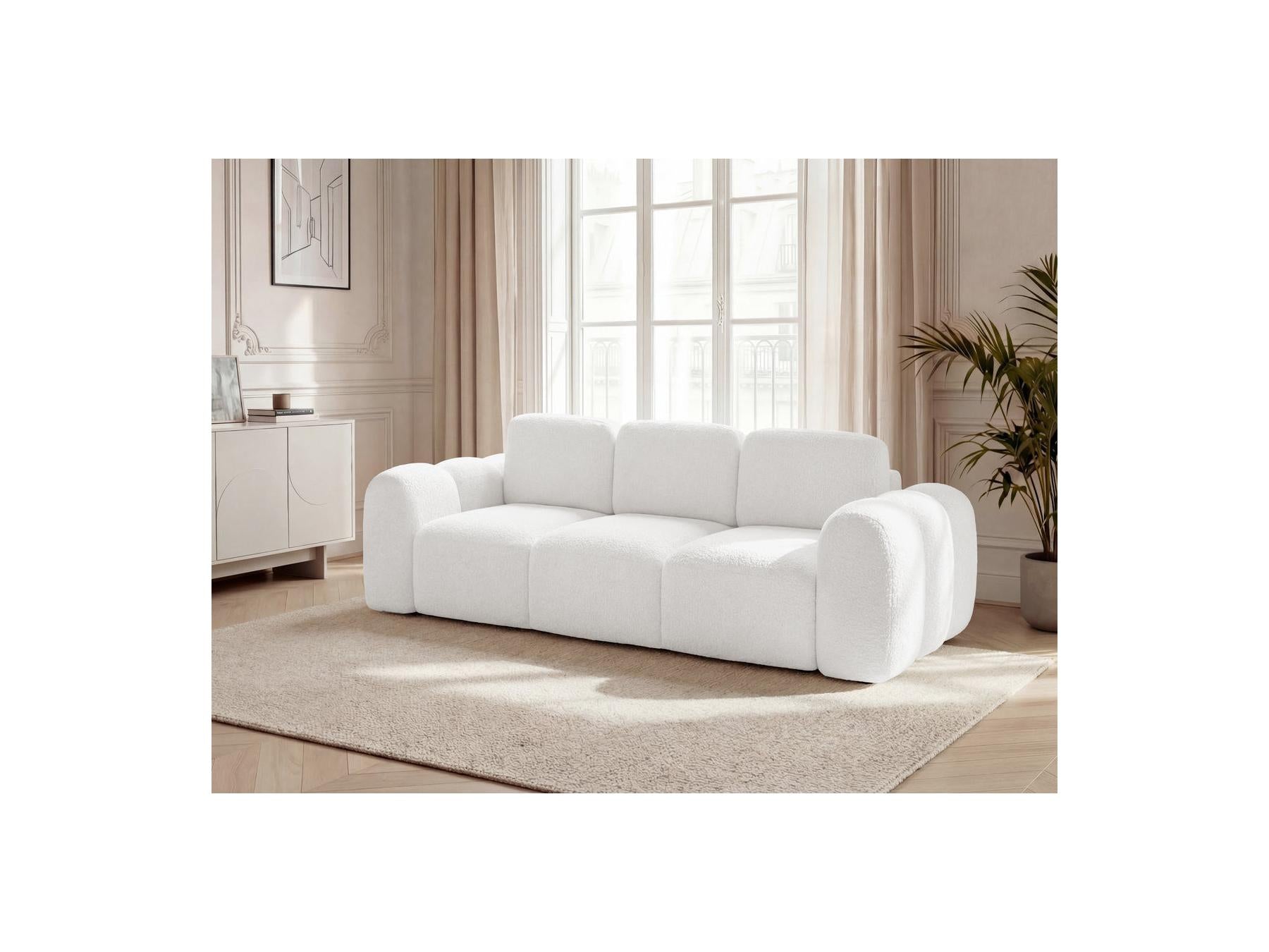 Montaigne - Canapé Droit Convertible Coffre 3 Places - Tissu Bouclette