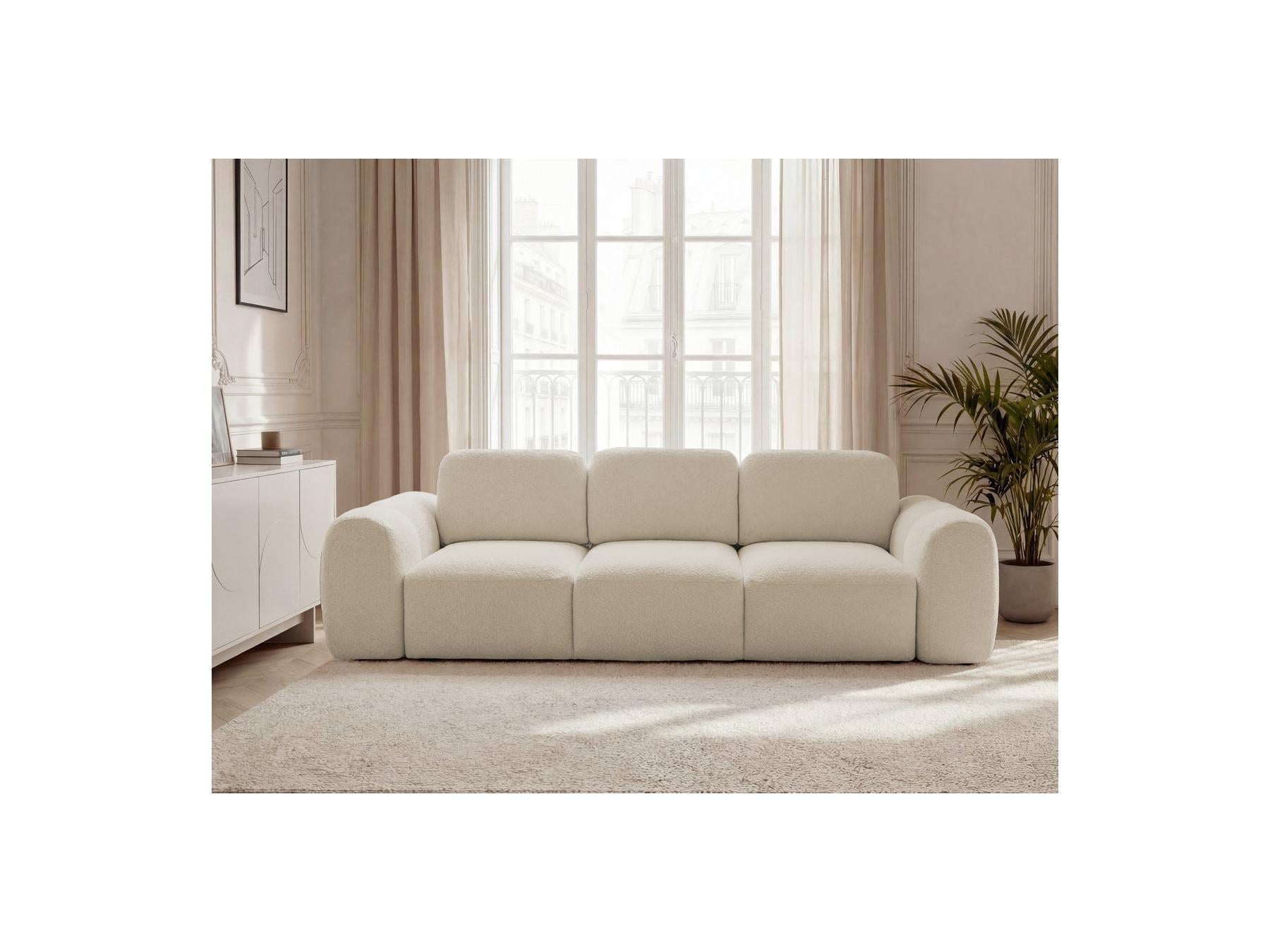 Montaigne - Canapé Droit Convertible Coffre 3 Places - Tissu Bouclette