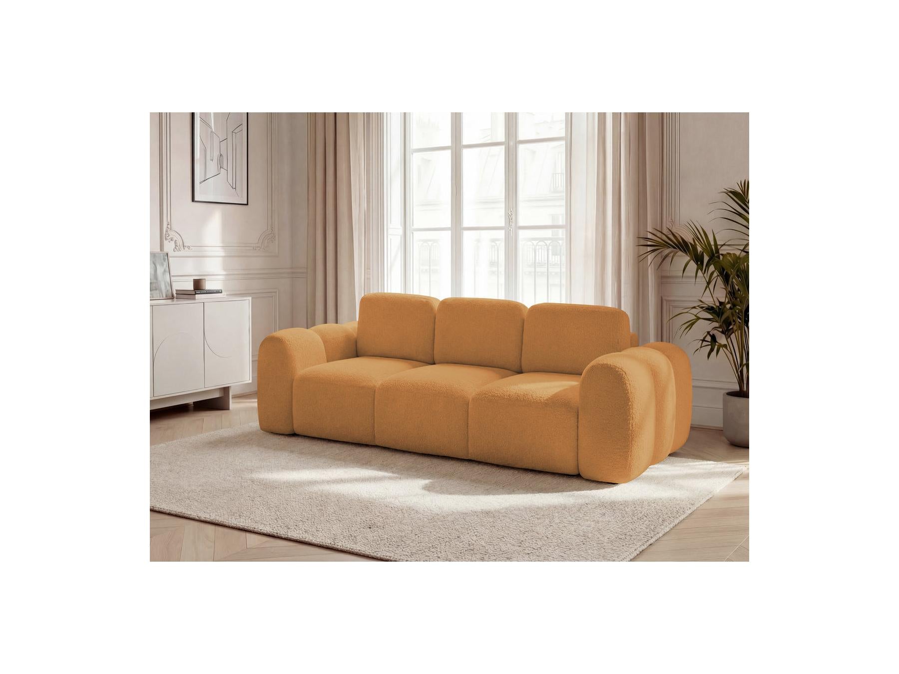 Montaigne - Canapé Droit Convertible Coffre 3 Places - Tissu Bouclette