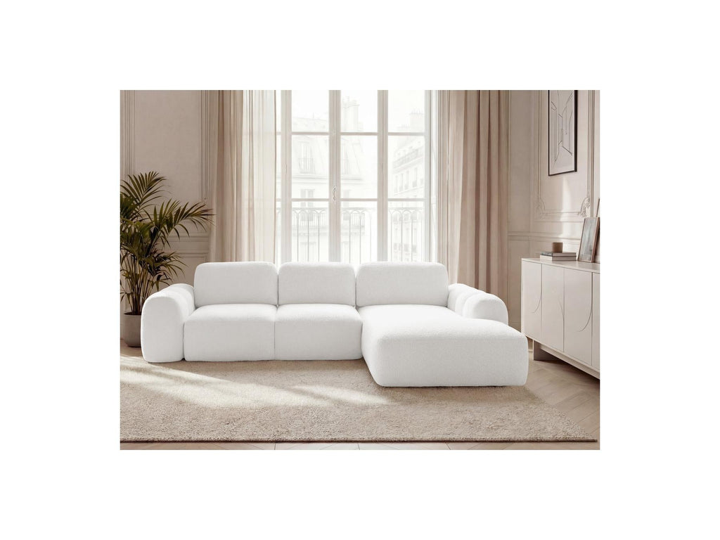 Montaigne - Canapé D'Angle Convertible Coffre Grande Méridienne - Tissu Bouclette - Angle Droit