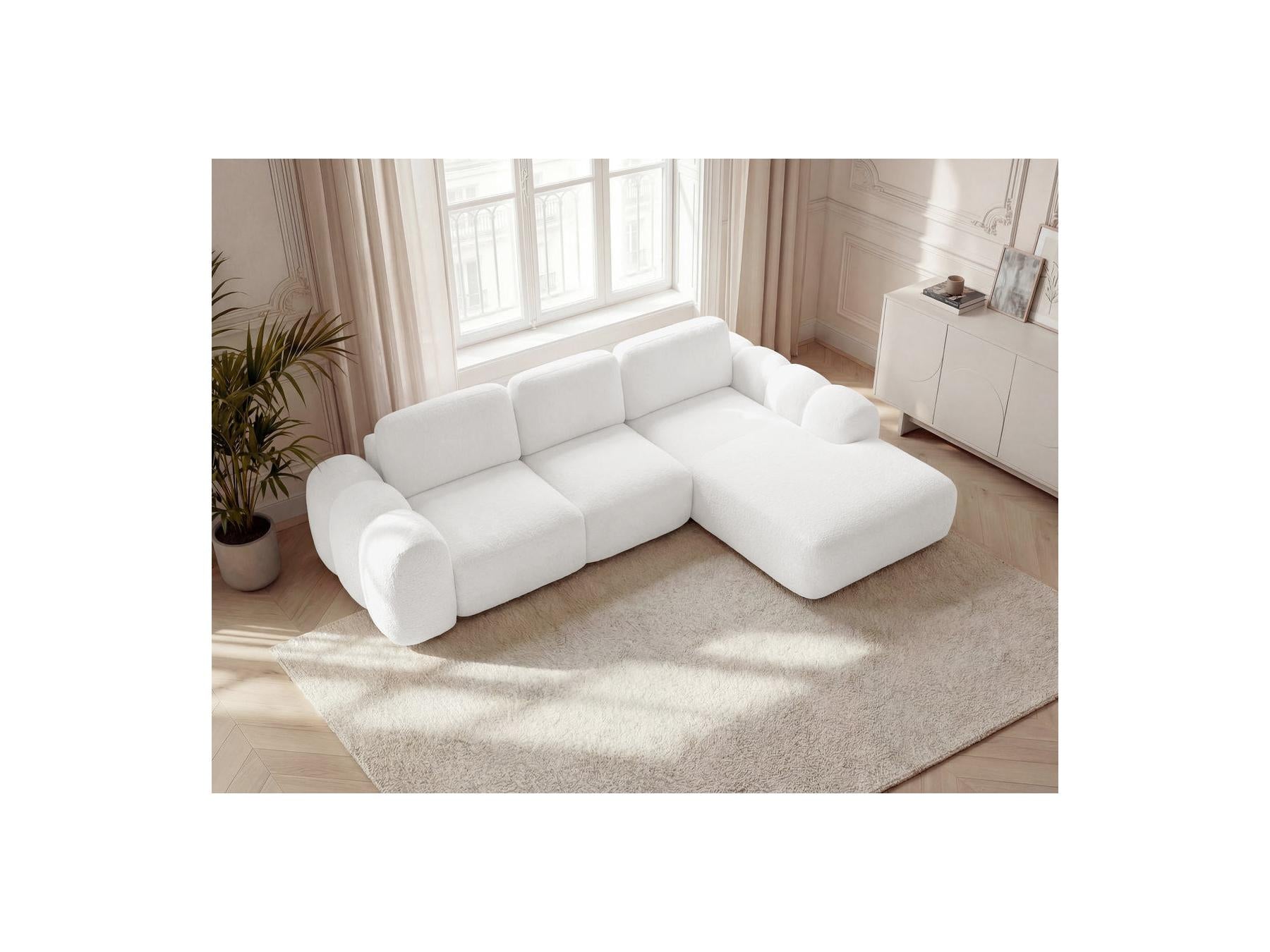 Montaigne - Canapé D'Angle Convertible Coffre Grande Méridienne - Tissu Bouclette - Angle Droit