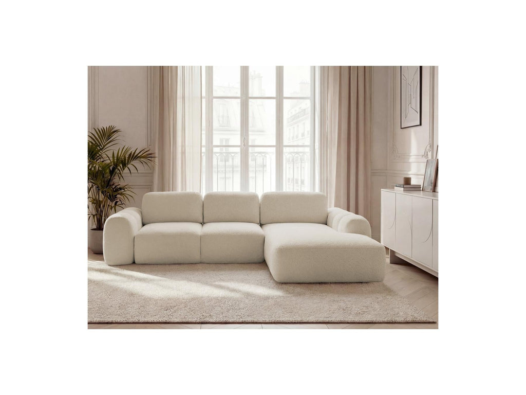Montaigne - Canapé D'Angle Convertible Coffre Grande Méridienne - Tissu Bouclette - Angle Droit