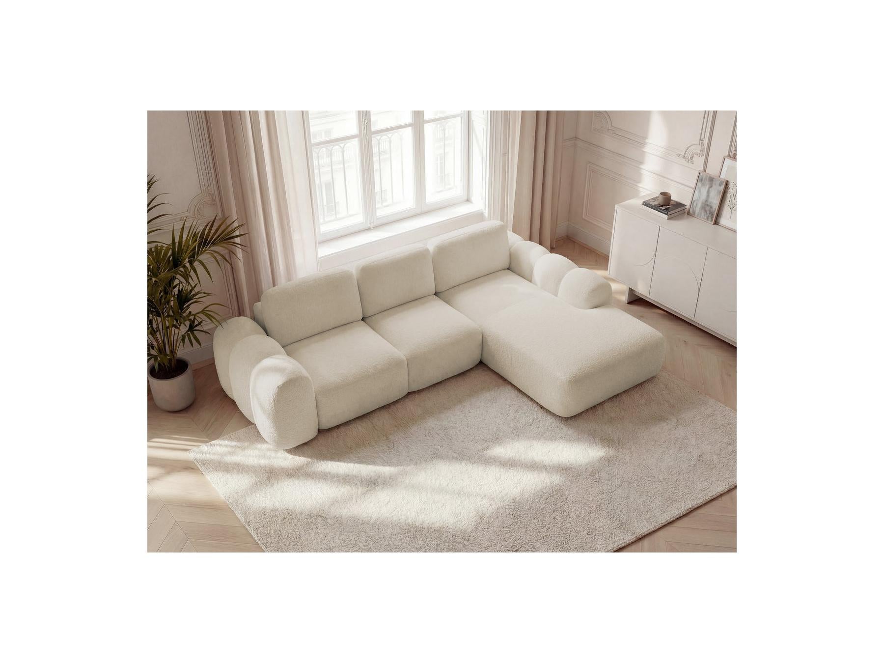Montaigne - Canapé D'Angle Convertible Coffre Grande Méridienne - Tissu Bouclette - Angle Droit