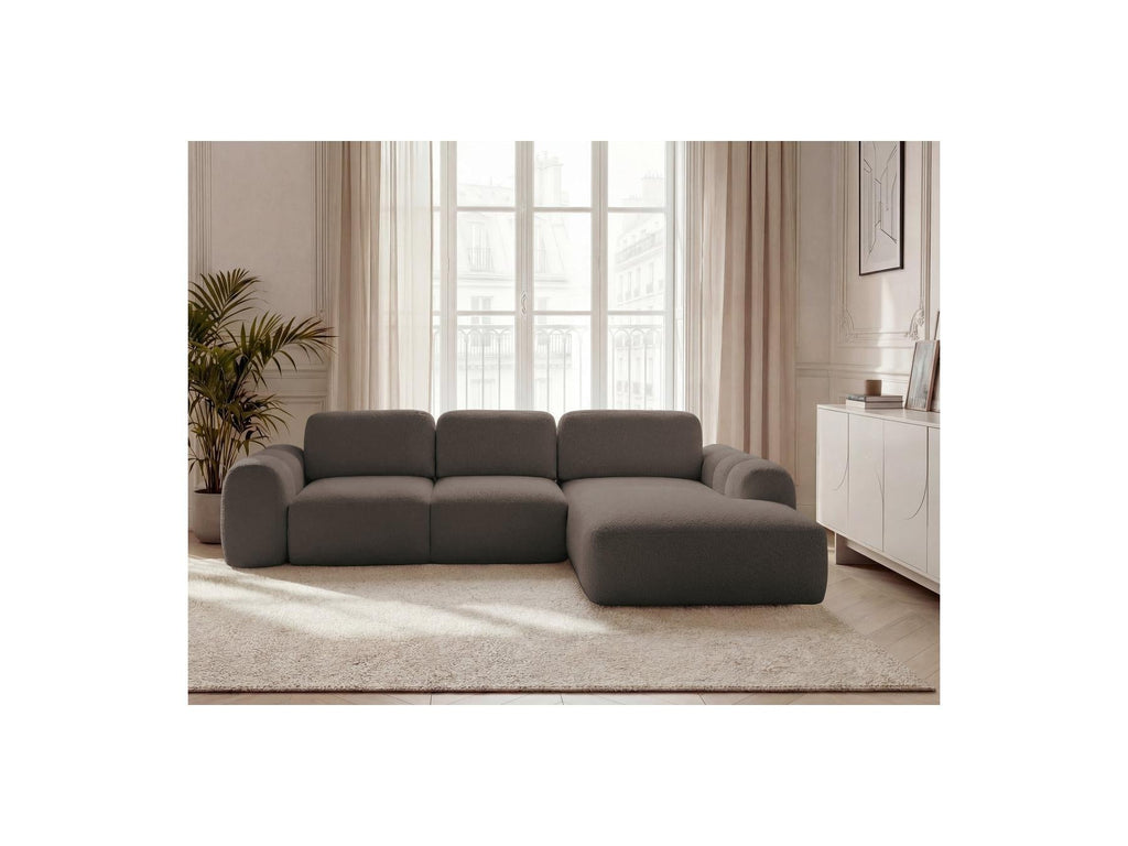 Montaigne - Canapé D'Angle Convertible Coffre Grande Méridienne - Tissu Bouclette - Angle Droit