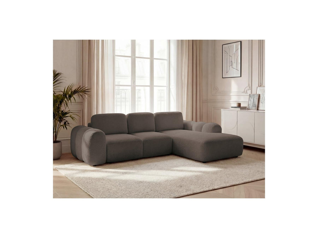 Montaigne - Canapé D'Angle Convertible Coffre Grande Méridienne - Tissu Bouclette - Angle Droit