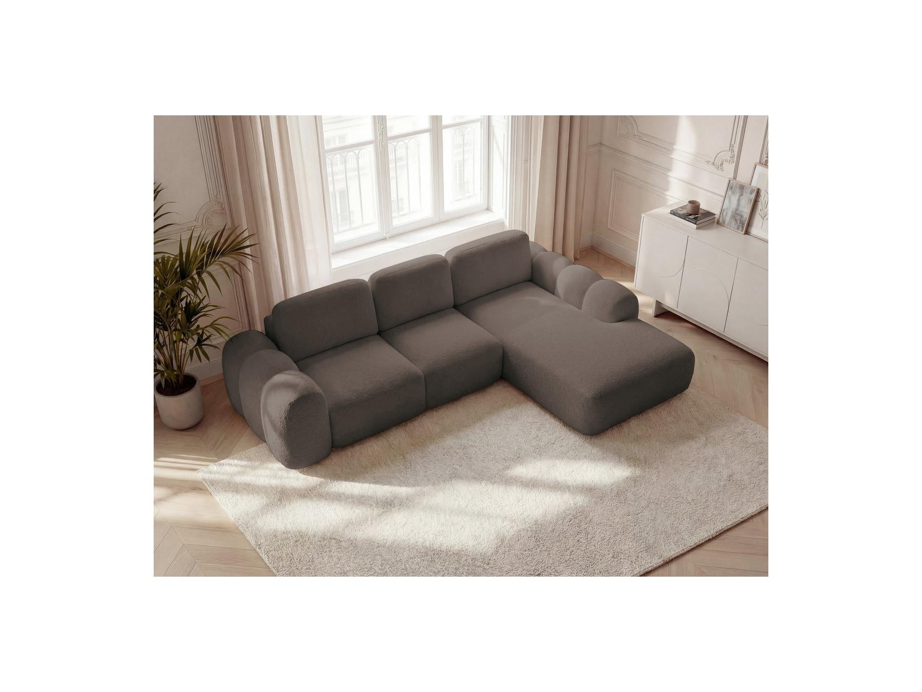 Montaigne - Canapé D'Angle Convertible Coffre Grande Méridienne - Tissu Bouclette - Angle Droit