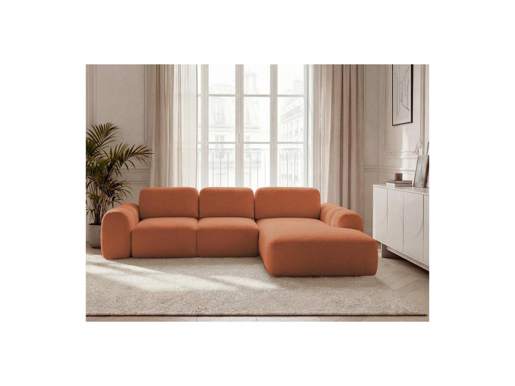 Montaigne - Canapé D'Angle Convertible Coffre Grande Méridienne - Tissu Bouclette - Angle Droit