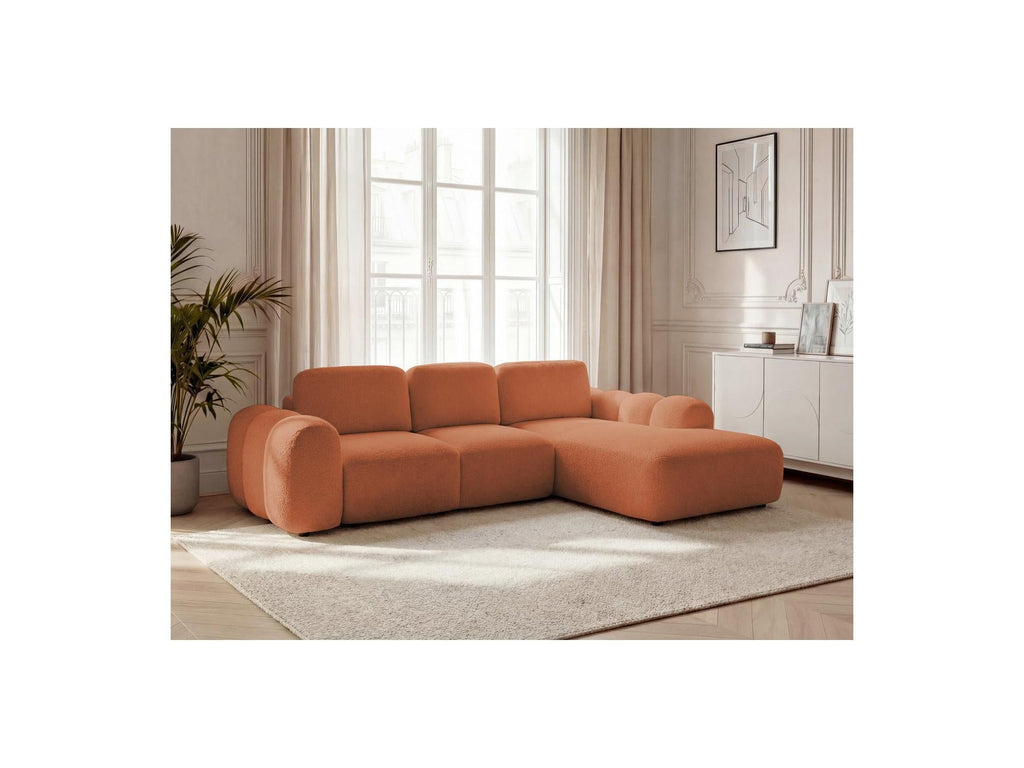 Montaigne - Canapé D'Angle Convertible Coffre Grande Méridienne - Tissu Bouclette - Angle Droit