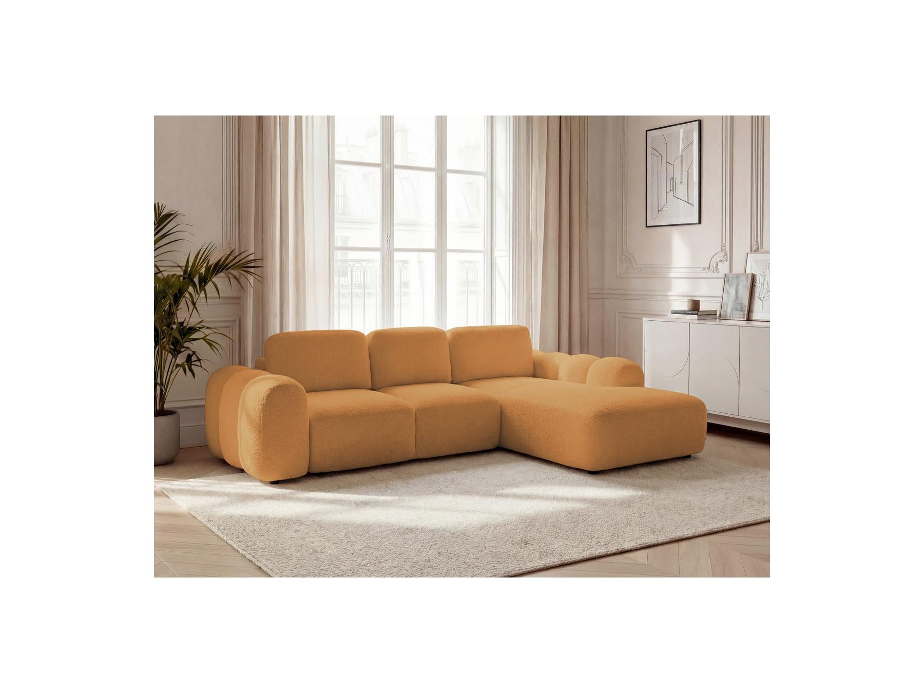 Montaigne - Canapé D'Angle Convertible Coffre Grande Méridienne - Tissu Bouclette - Angle Droit