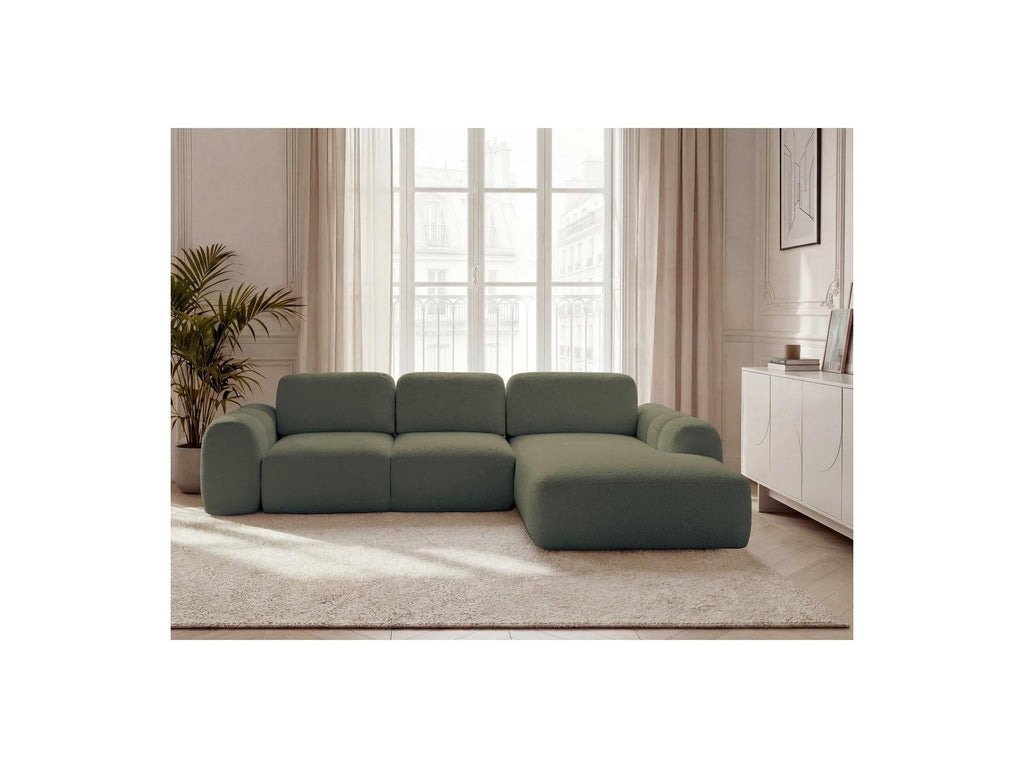 Montaigne - Canapé D'Angle Convertible Coffre Grande Méridienne - Tissu Bouclette - Angle Droit