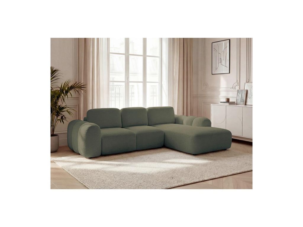 Montaigne - Canapé D'Angle Convertible Coffre Grande Méridienne - Tissu Bouclette - Angle Droit