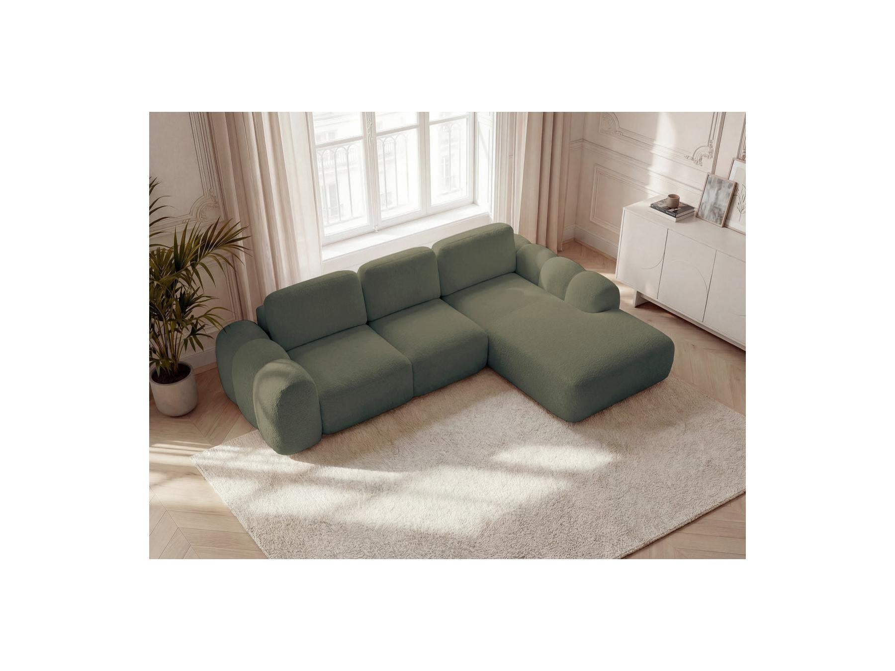 Montaigne - Canapé D'Angle Convertible Coffre Grande Méridienne - Tissu Bouclette - Angle Droit