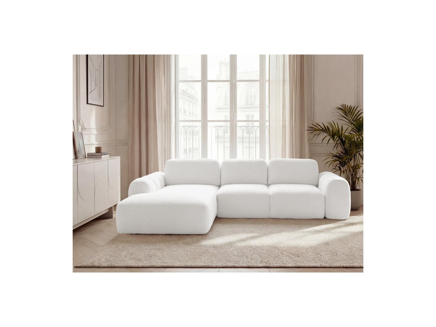 Montaigne - Canapé D'Angle Convertible Coffre Grande Méridienne - Tissu Bouclette - Angle Gauche