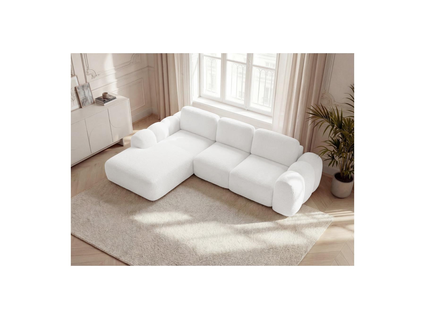 Montaigne - Canapé D'Angle Convertible Coffre Grande Méridienne - Tissu Bouclette - Angle Gauche