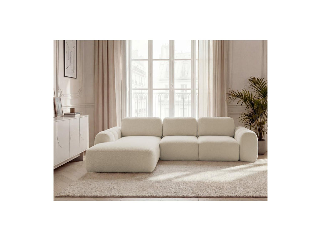 Montaigne - Canapé D'Angle Convertible Coffre Grande Méridienne - Tissu Bouclette - Angle Gauche