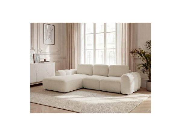 Montaigne - Canapé D'Angle Convertible Coffre Grande Méridienne - Tissu Bouclette - Angle Gauche