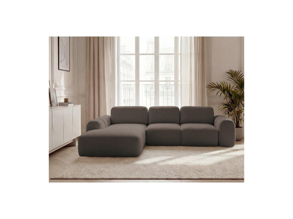 Montaigne - Canapé D'Angle Convertible Coffre Grande Méridienne - Tissu Bouclette - Angle Gauche