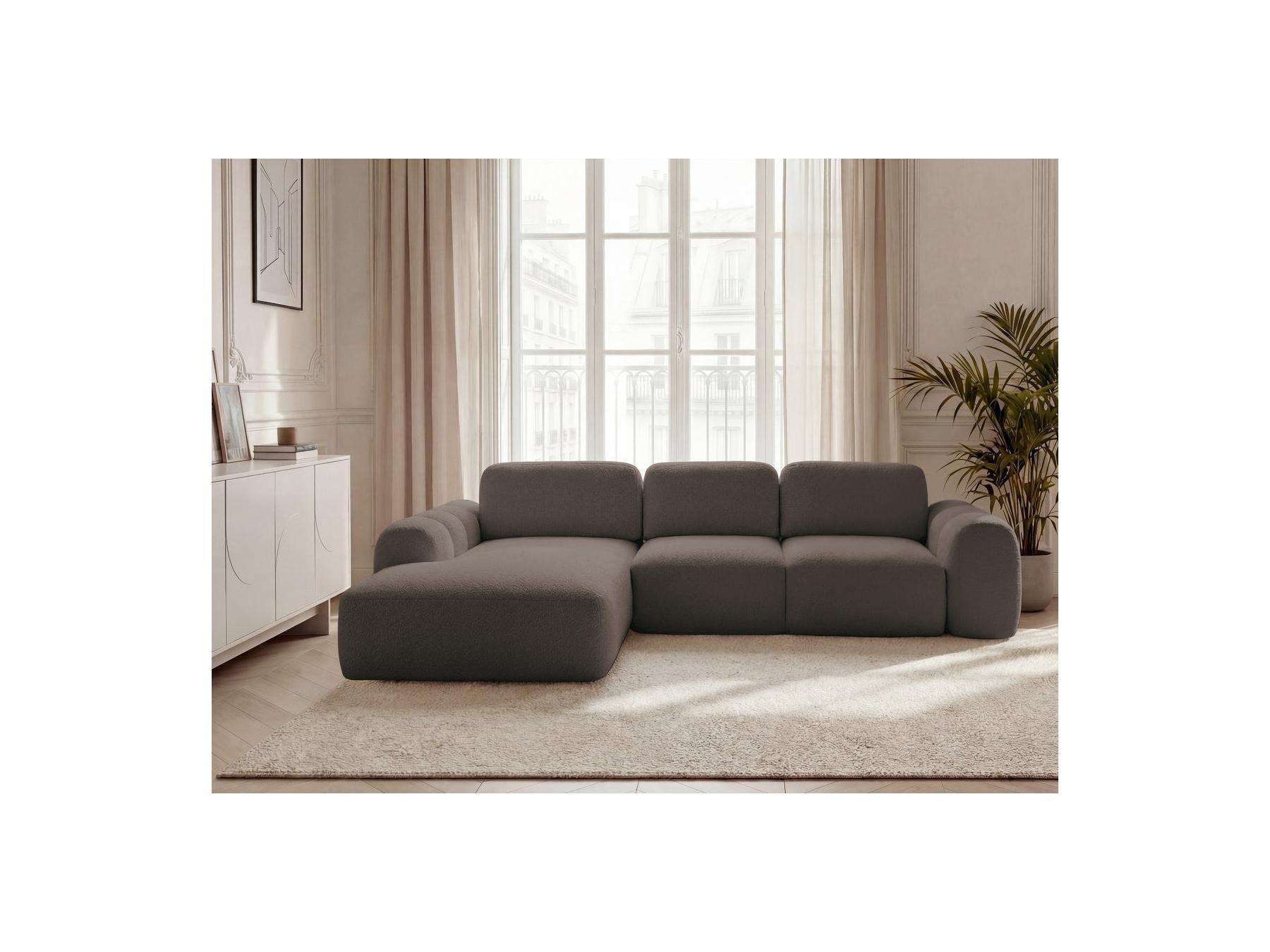 Montaigne - Canapé D'Angle Convertible Coffre Grande Méridienne - Tissu Bouclette - Angle Gauche