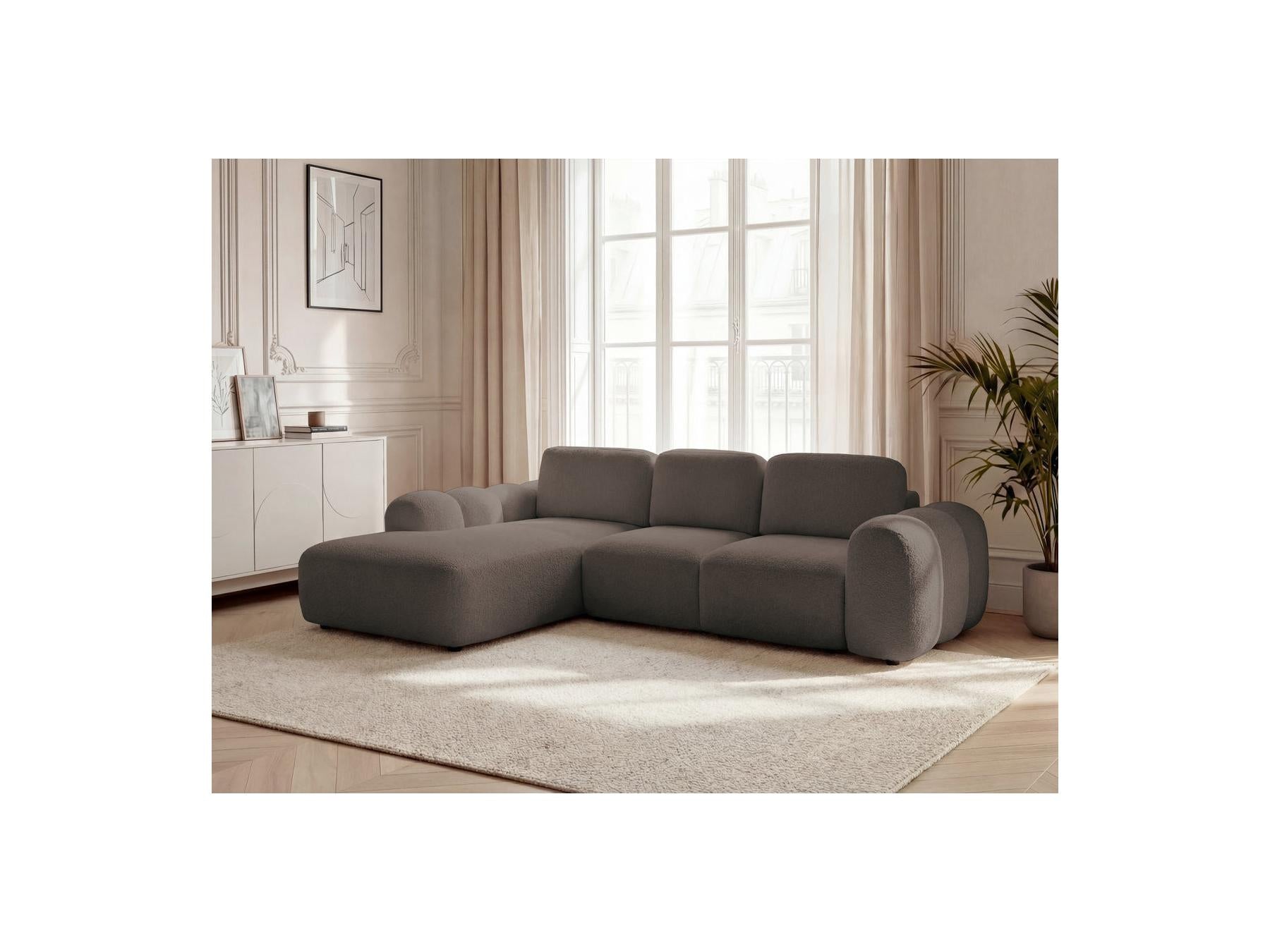 Montaigne - Canapé D'Angle Convertible Coffre Grande Méridienne - Tissu Bouclette - Angle Gauche