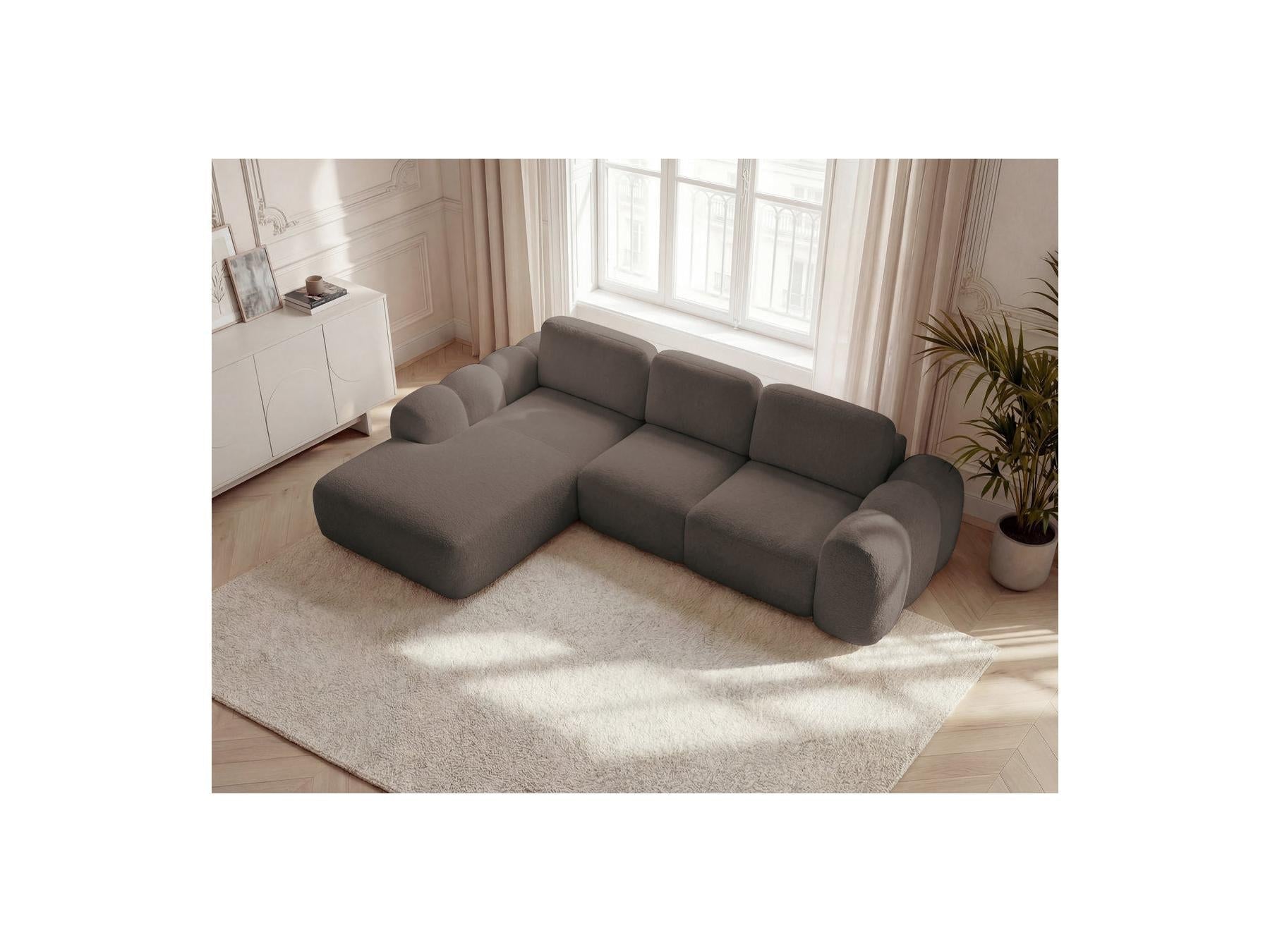 Montaigne - Canapé D'Angle Convertible Coffre Grande Méridienne - Tissu Bouclette - Angle Gauche