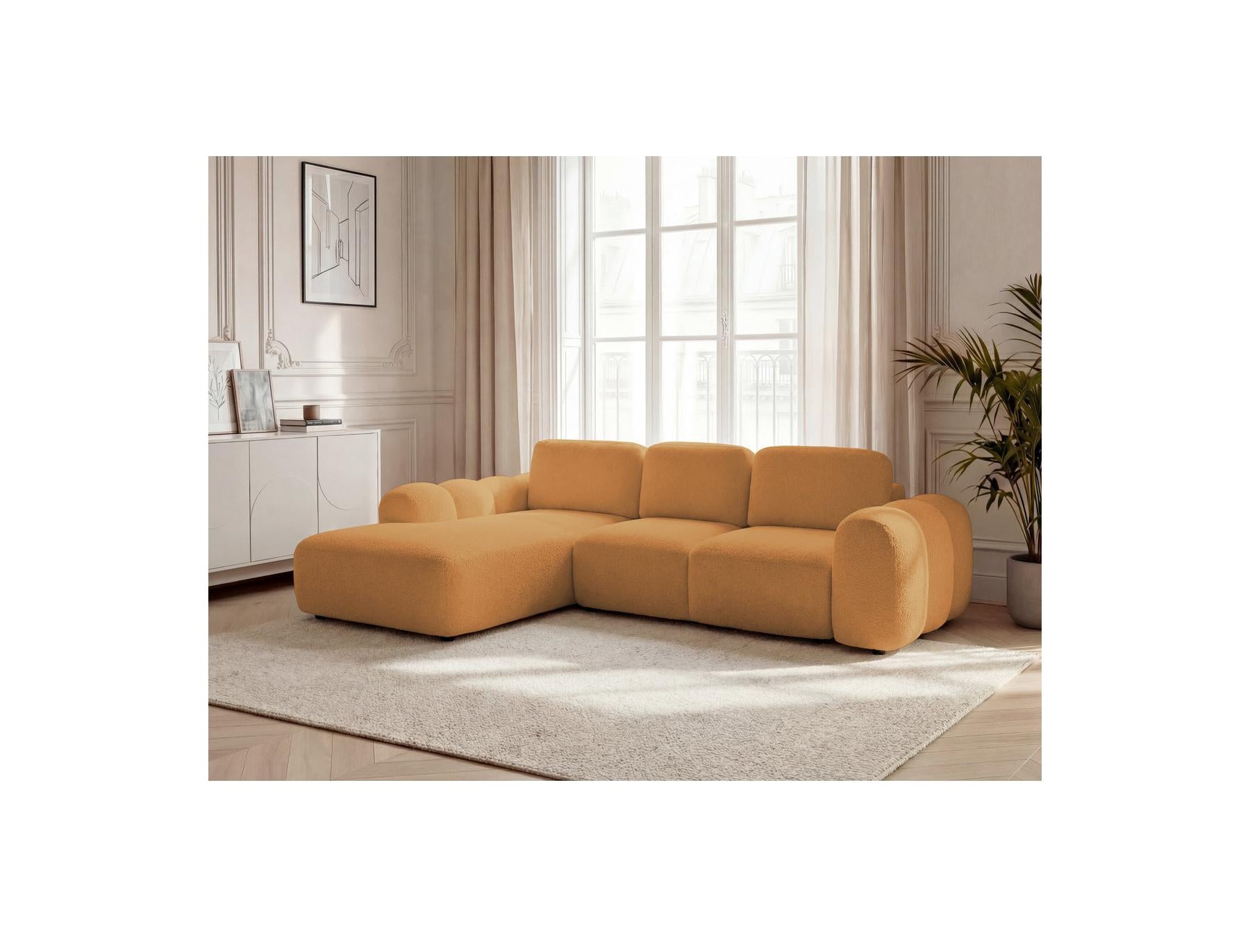 Montaigne - Canapé D'Angle Convertible Coffre Grande Méridienne - Tissu Bouclette - Angle Gauche