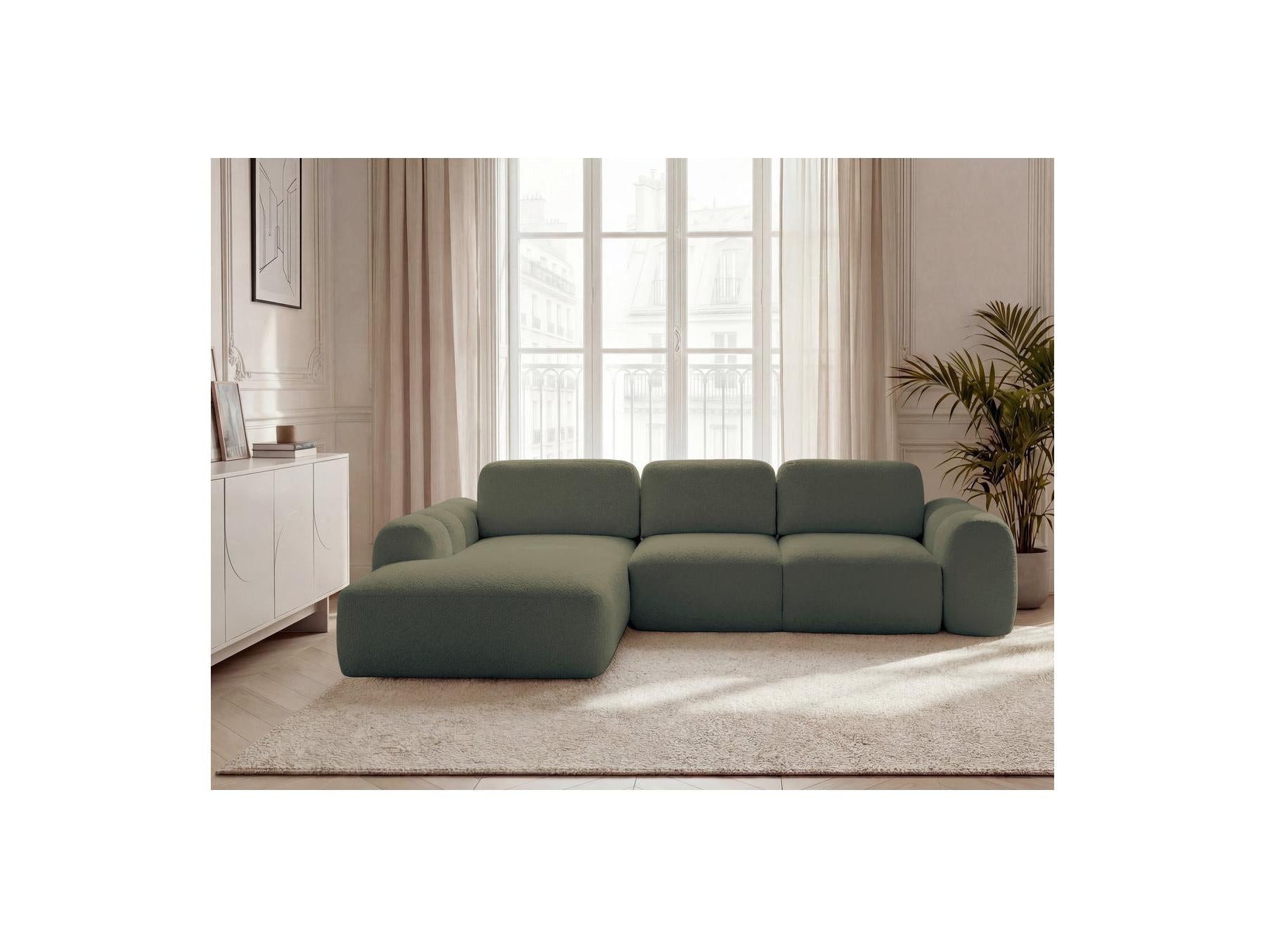 Montaigne - Canapé D'Angle Convertible Coffre Grande Méridienne - Tissu Bouclette - Angle Gauche