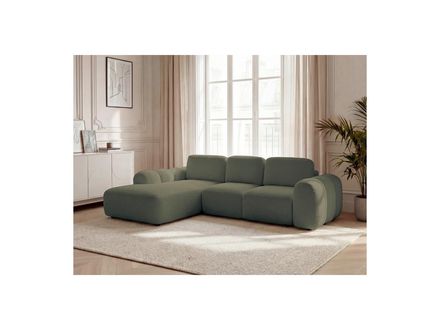 Montaigne - Canapé D'Angle Convertible Coffre Grande Méridienne - Tissu Bouclette - Angle Gauche
