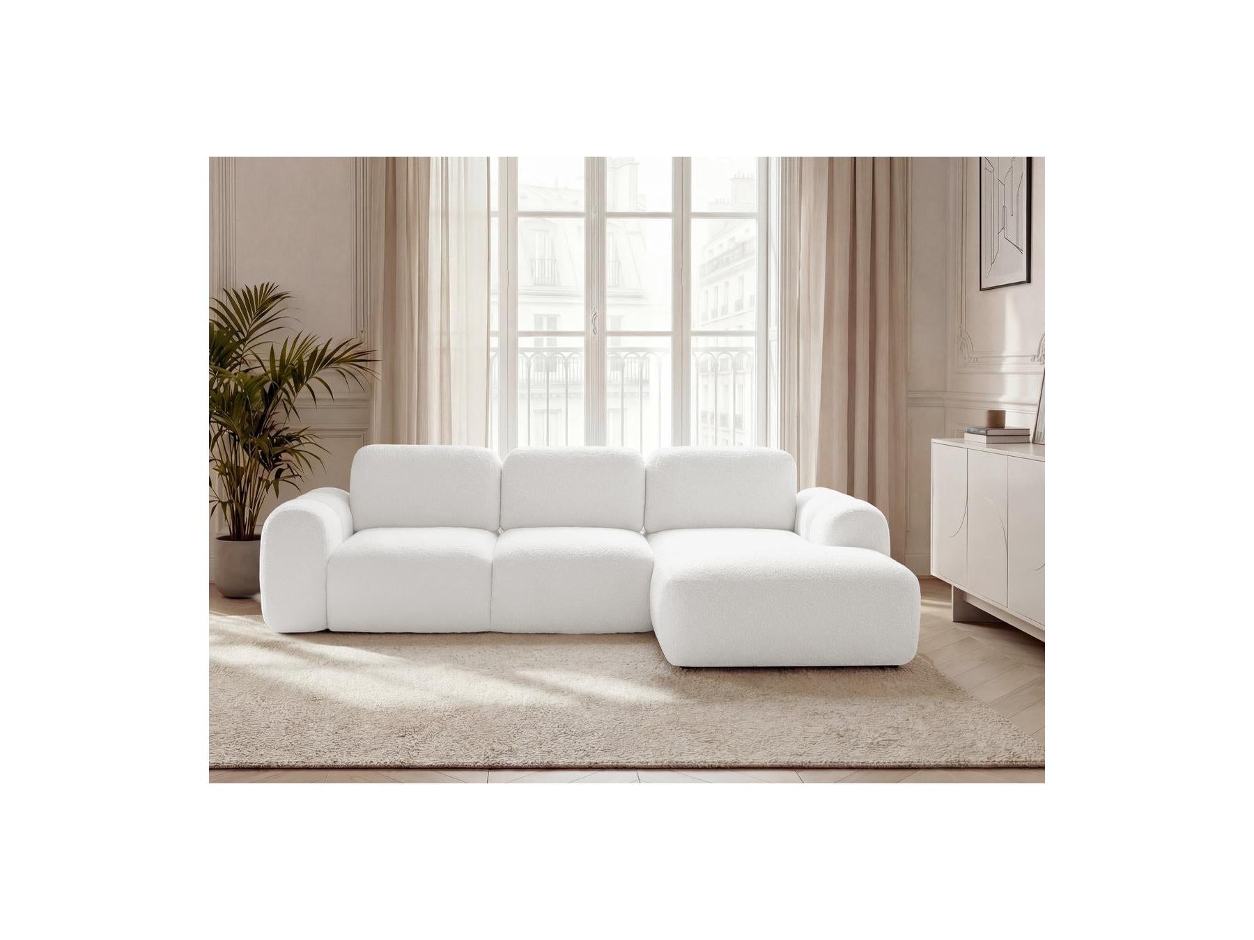 Montaigne - Canapé D'Angle Convertible Coffre - Tissu Bouclette - Angle Droit
