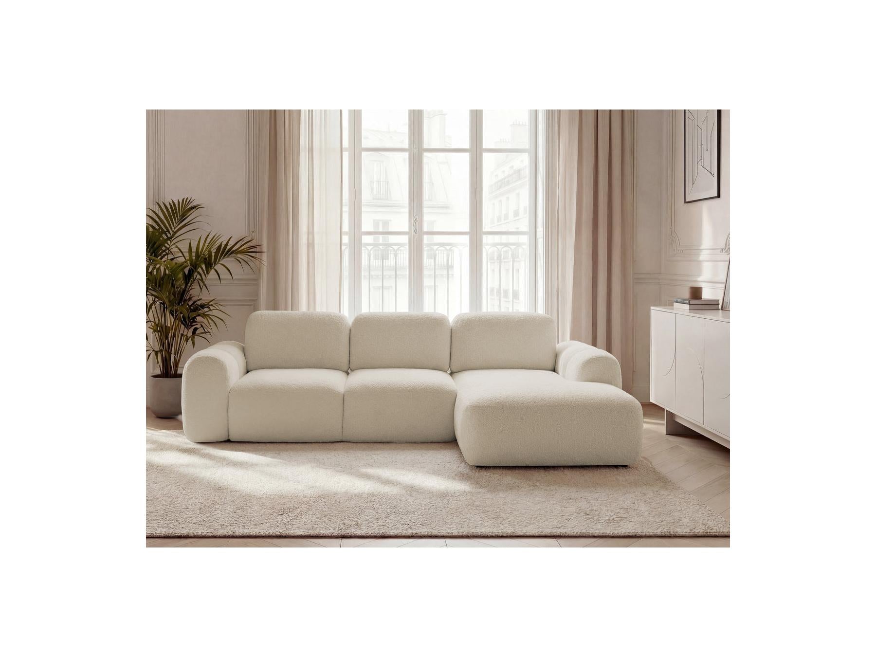 Montaigne - Canapé D'Angle Convertible Coffre - Tissu Bouclette - Angle Droit