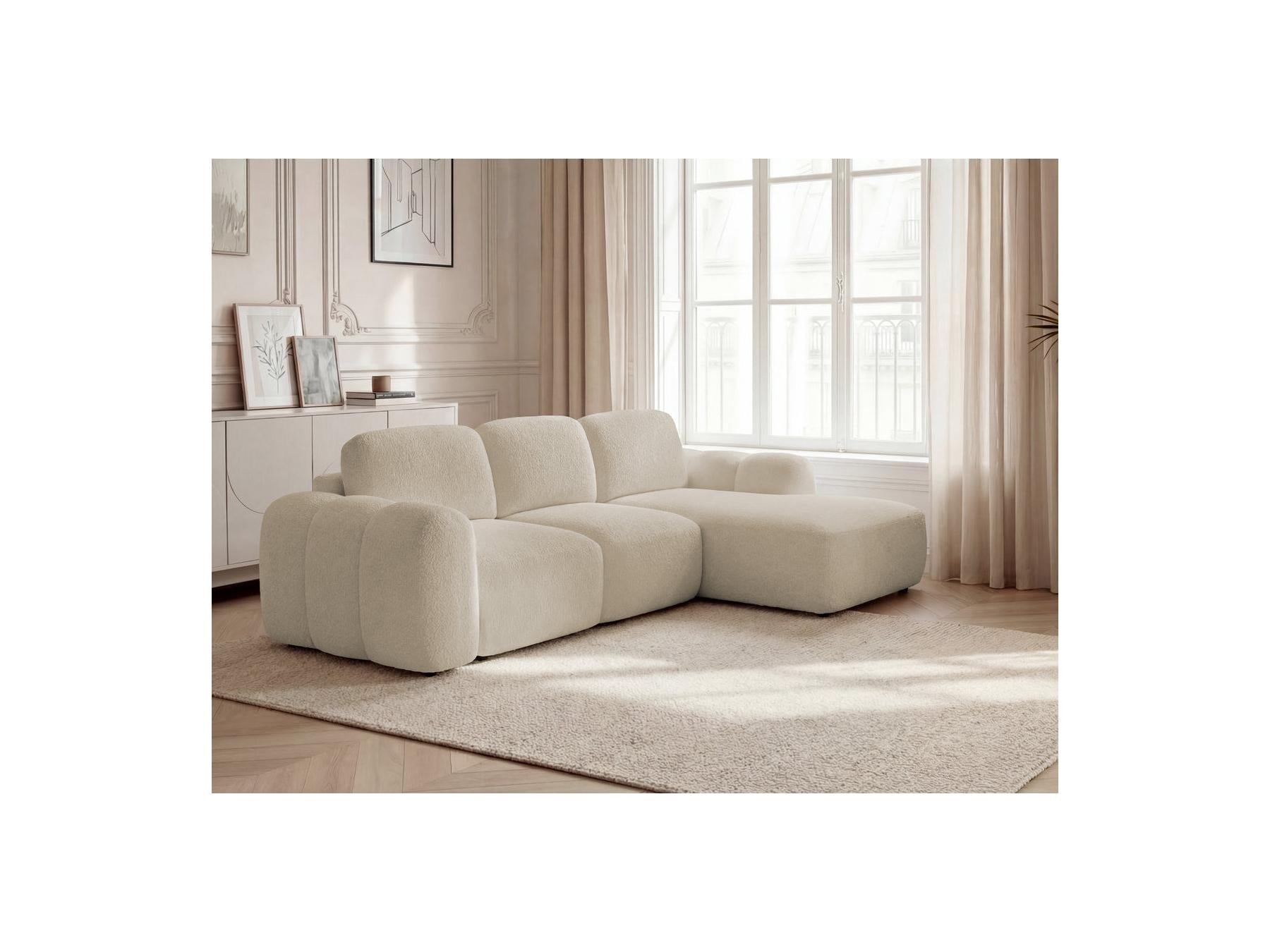 Montaigne - Canapé D'Angle Convertible Coffre - Tissu Bouclette - Angle Droit