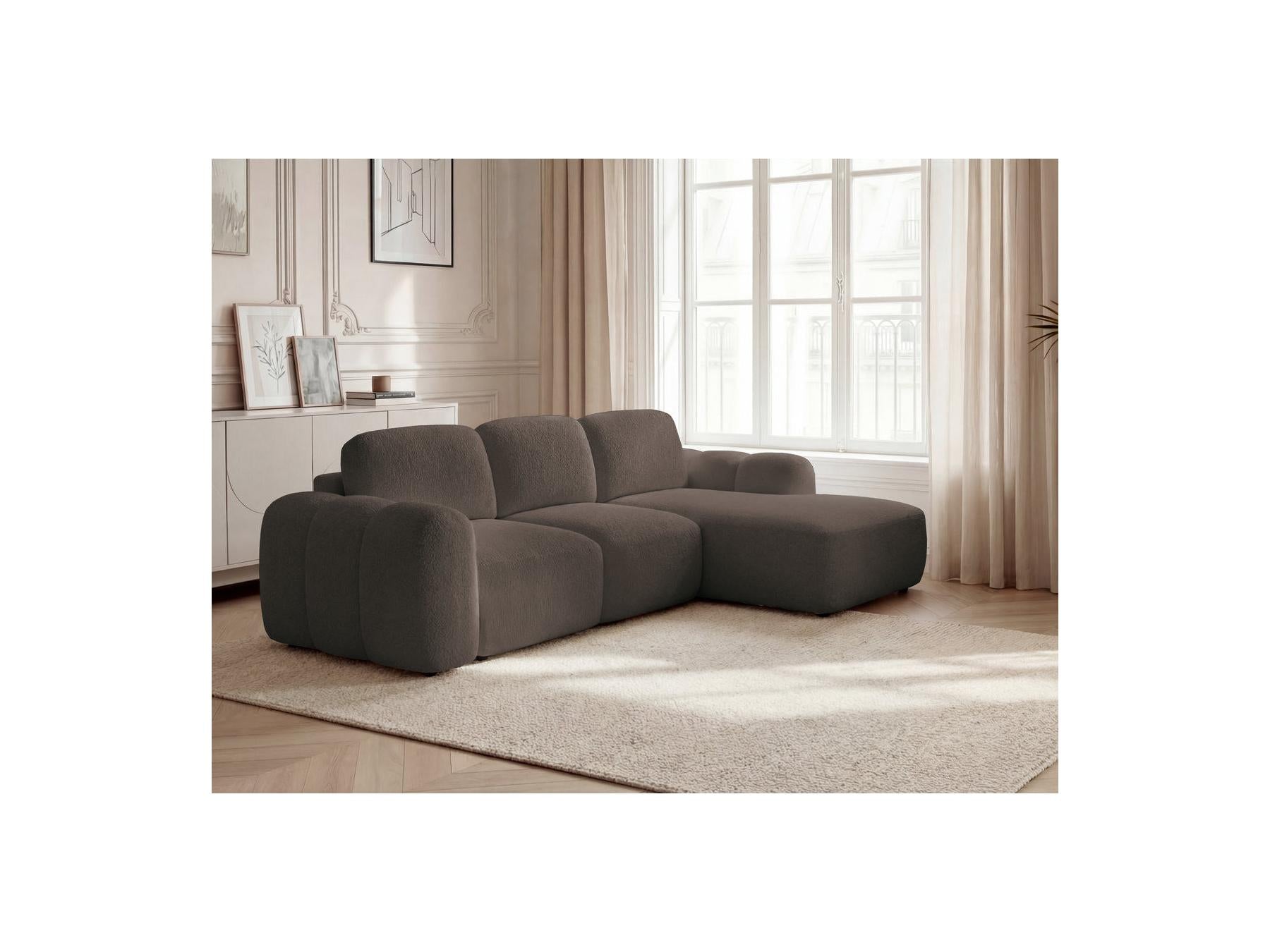 Montaigne - Canapé D'Angle Convertible Coffre - Tissu Bouclette - Angle Droit