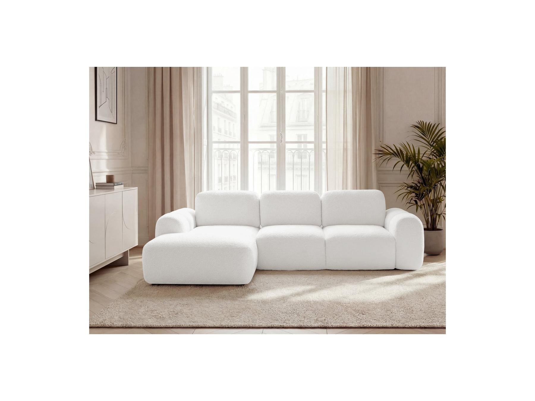 Montaigne - Canapé D'Angle Convertible Coffre - Tissu Bouclette - Angle Gauche