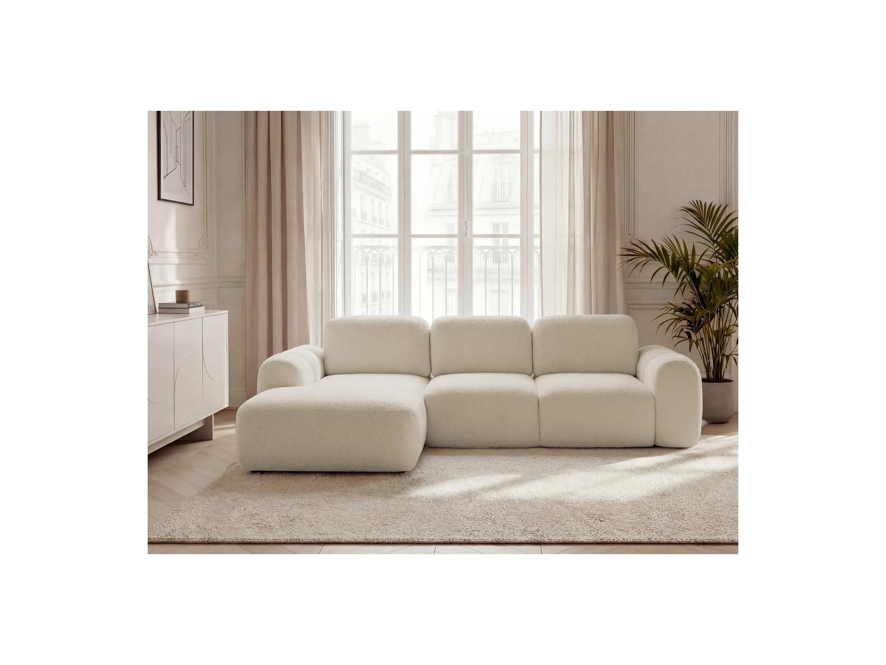 Montaigne - Canapé D'Angle Convertible Coffre - Tissu Bouclette - Angle Gauche