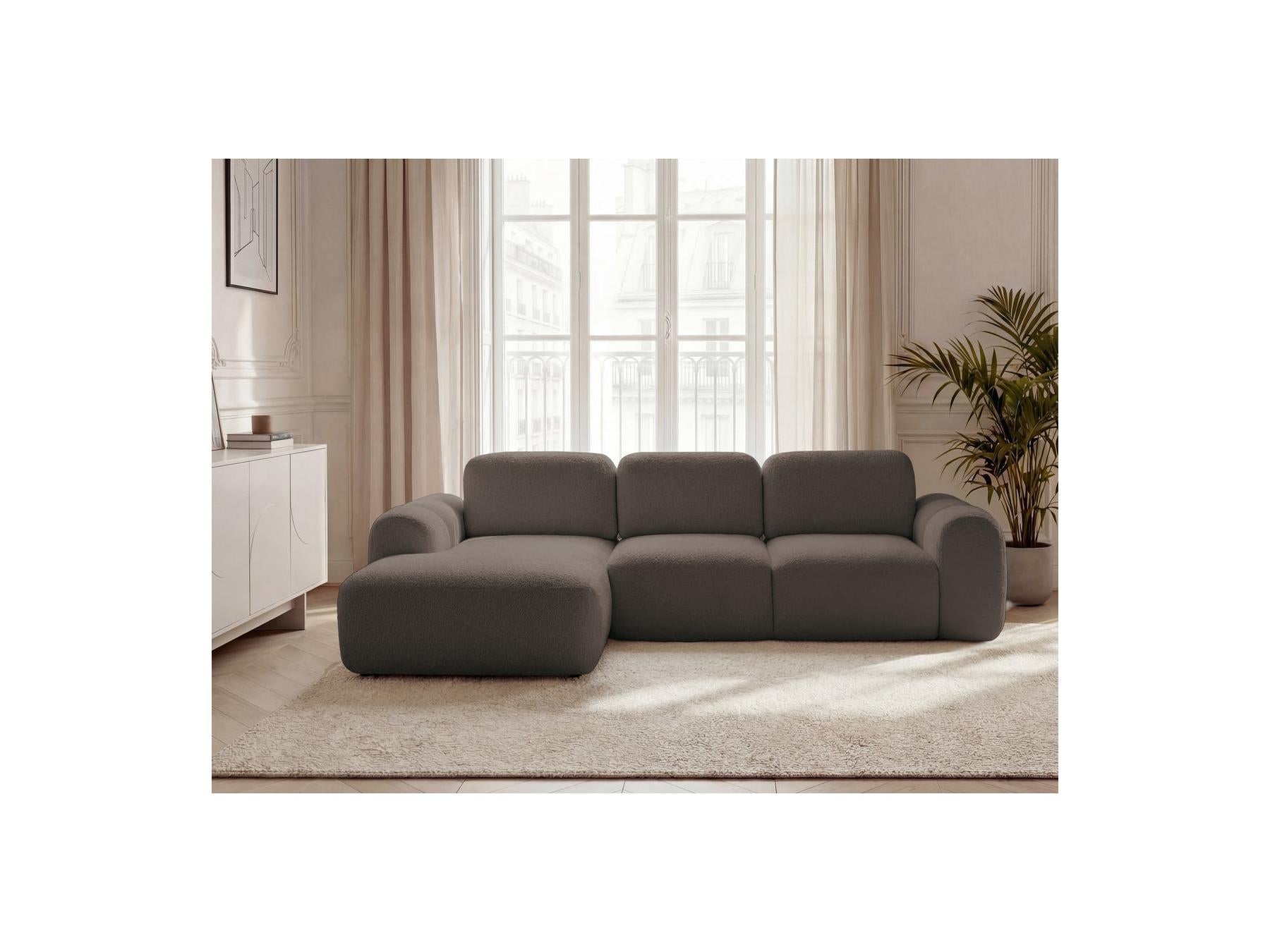 Montaigne - Canapé D'Angle Convertible Coffre - Tissu Bouclette - Angle Gauche