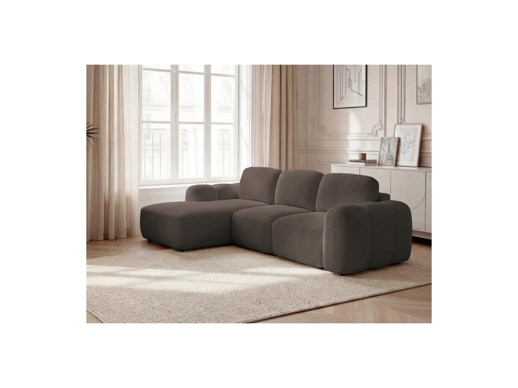 Montaigne - Canapé D'Angle Convertible Coffre - Tissu Bouclette - Angle Gauche