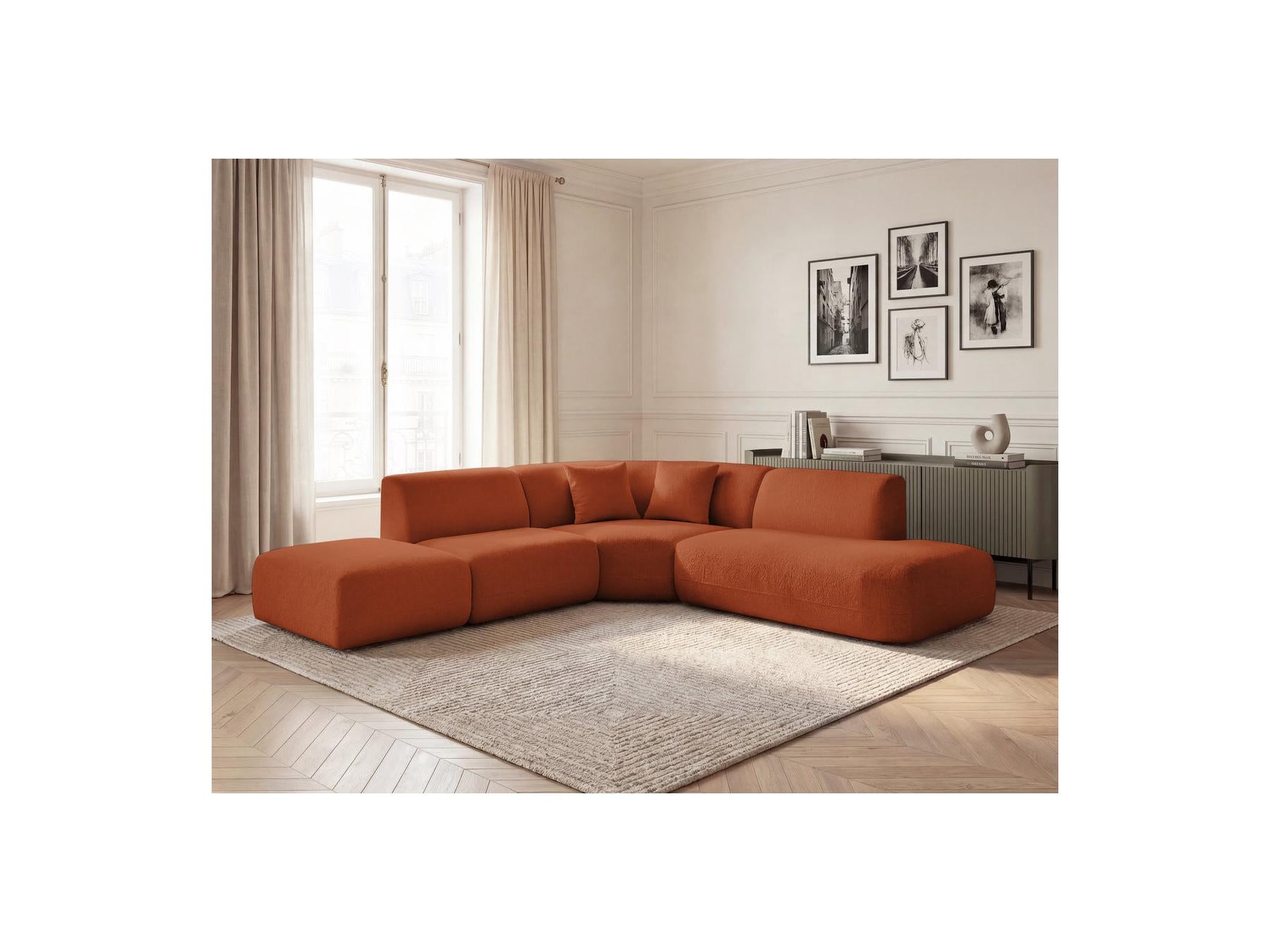 Anda - Canapé D'Angle L Fixe Modulable - Tissu Chenille - Angle Droit