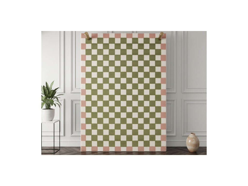 Myrlie - Tapis Poils Ras - Motif Damier - Vert