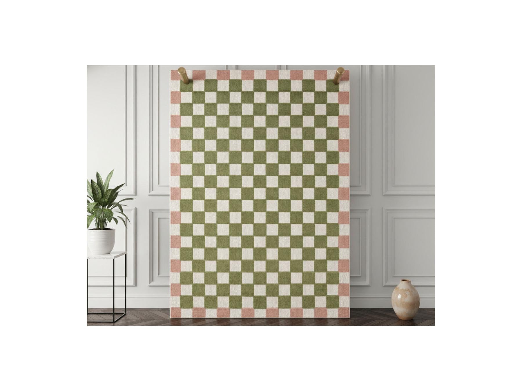 Myrlie - Tapis Poils Ras - Motif Damier - Vert