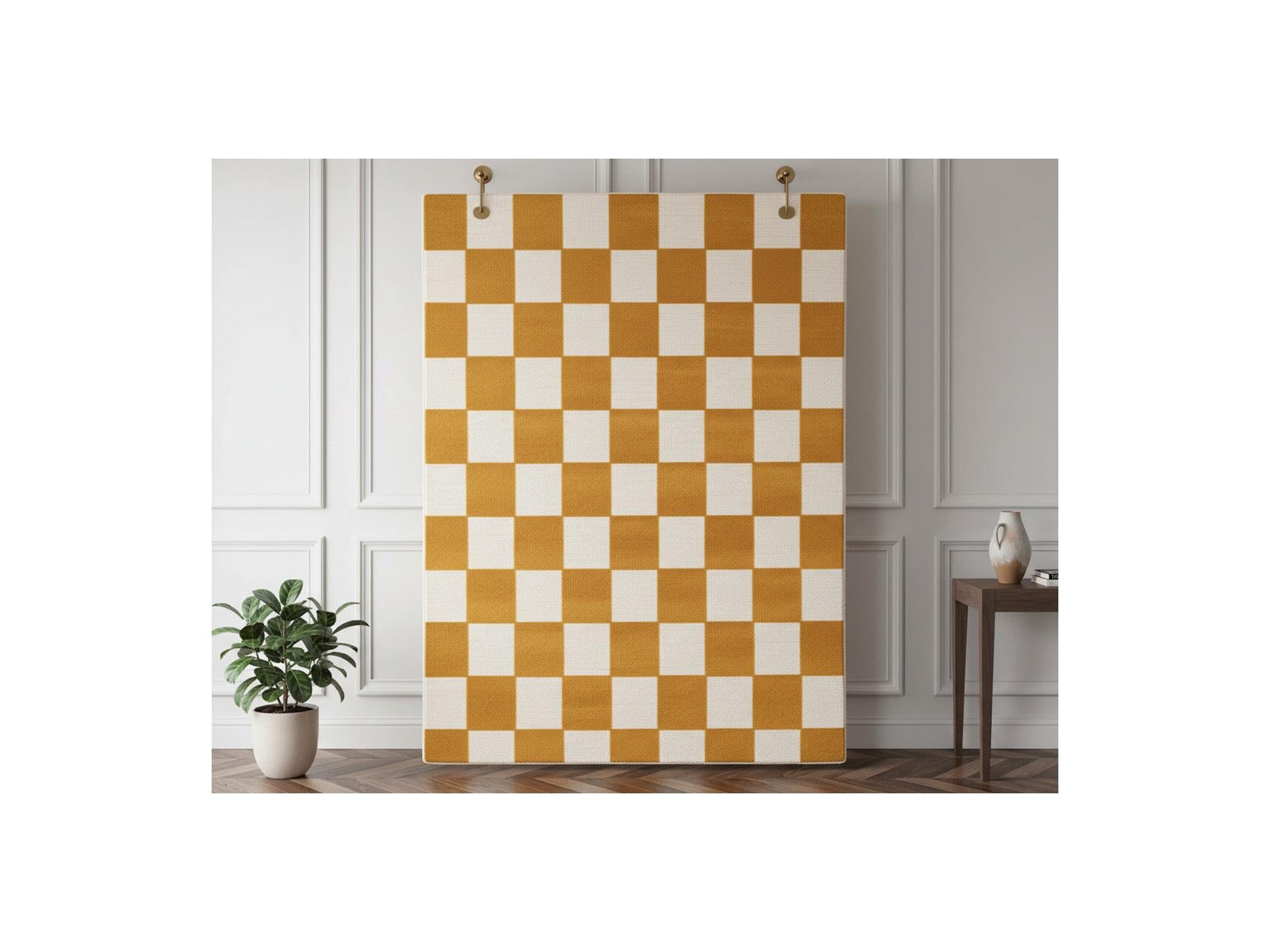 Gaelle - Tapis Poils Ras - Motif Damier - Jaune