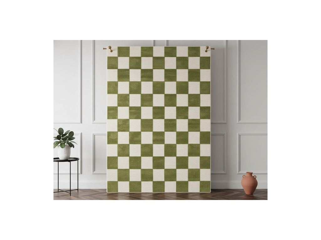 Gaelle - Tapis Poils Ras - Motif Damier - Vert