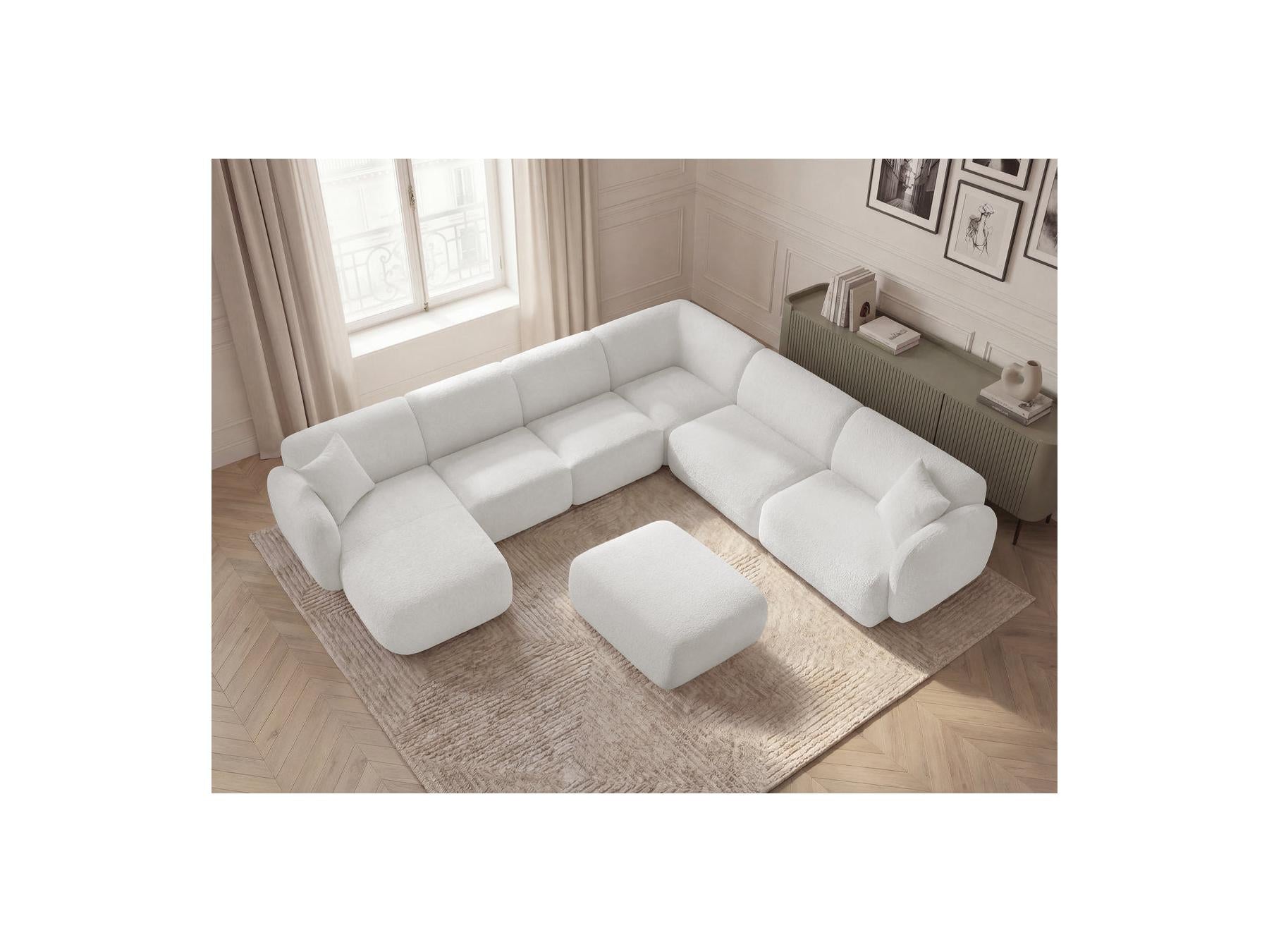 Anda - Canapé Panoramique Fixe Modulable - Avec 4 Chauffeuses, 1 Méridienne, 1 Angle Et 1 Pouf - Angle Droit