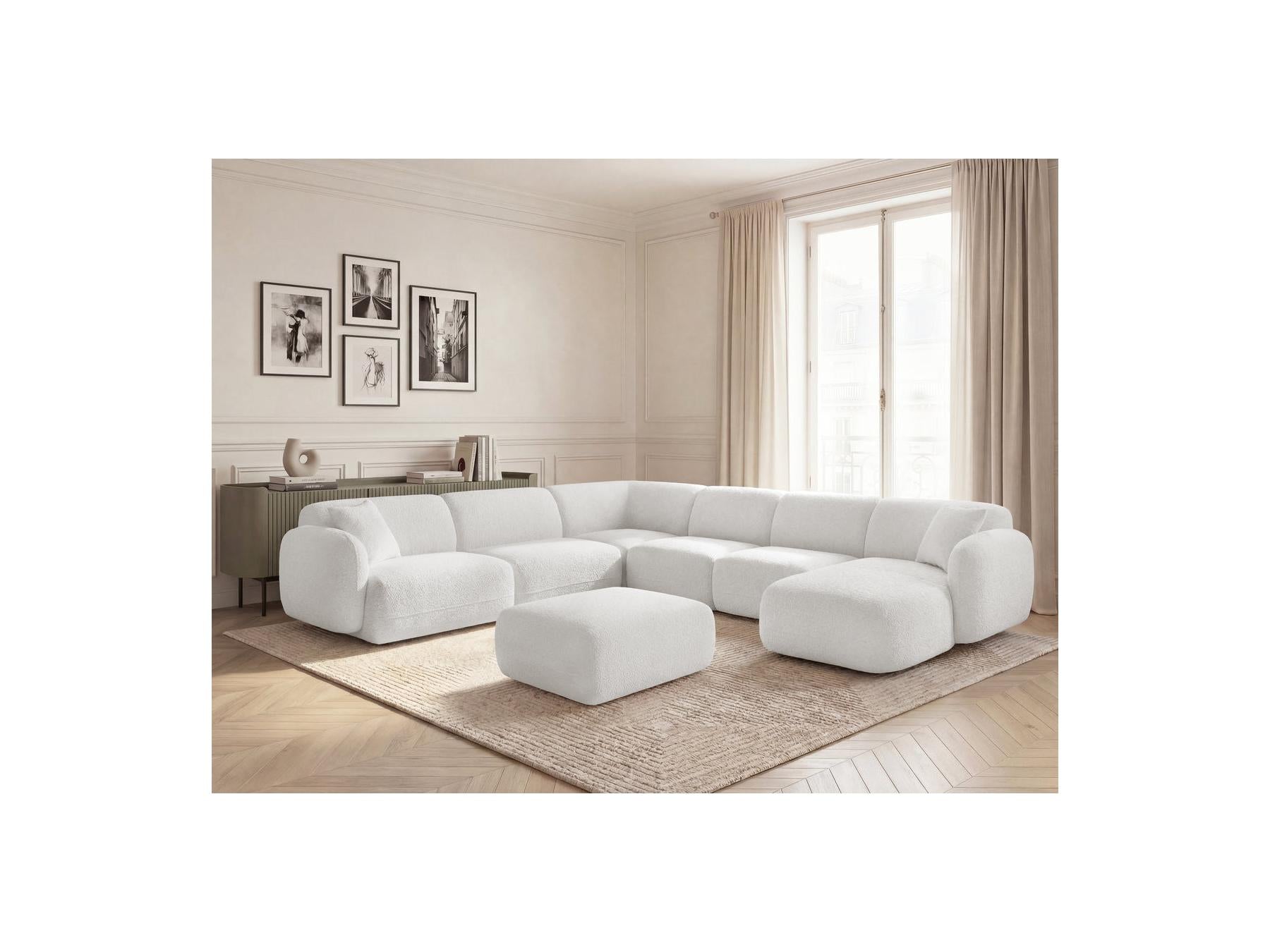 Anda - Canapé Panoramique Fixe Modulable - Avec 4 Chauffeuses, 1 Méridienne, 1 Angle Et 1 Pouf - Angle Gauche