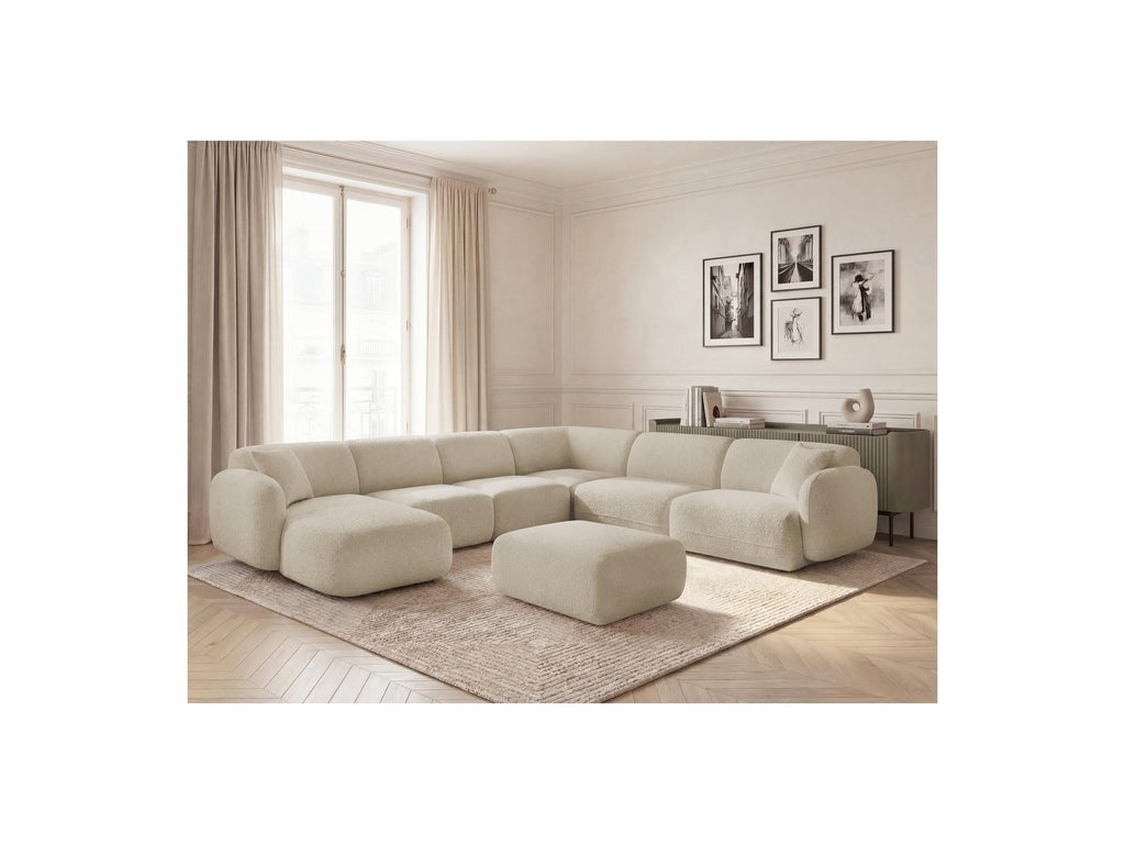 Anda - Canapé Panoramique Fixe Modulable - Avec 4 Chauffeuses, 1 Méridienne, 1 Angle Et 1 Pouf - Angle Droit