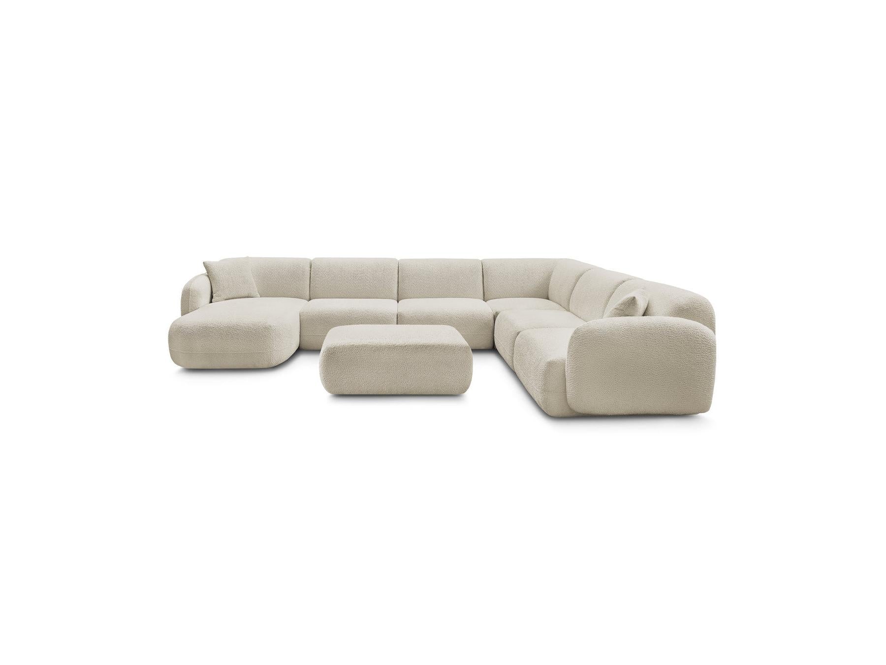 Anda - Canapé Panoramique Fixe Modulable - Avec 4 Chauffeuses, 1 Méridienne, 1 Angle Et 1 Pouf - Angle Droit