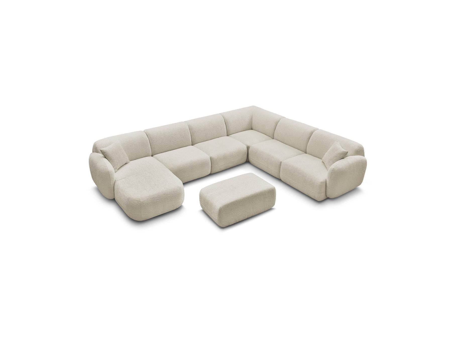 Anda - Canapé Panoramique Fixe Modulable - Avec 4 Chauffeuses, 1 Méridienne, 1 Angle Et 1 Pouf - Angle Droit