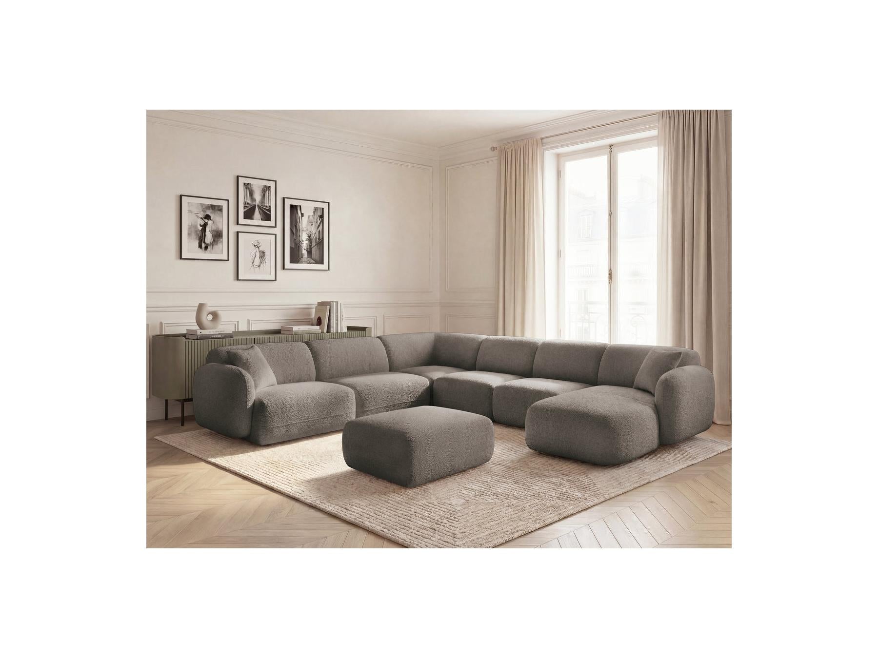 Anda - Canapé Panoramique Fixe Modulable - Avec 4 Chauffeuses, 1 Méridienne, 1 Angle Et 1 Pouf - Angle Gauche