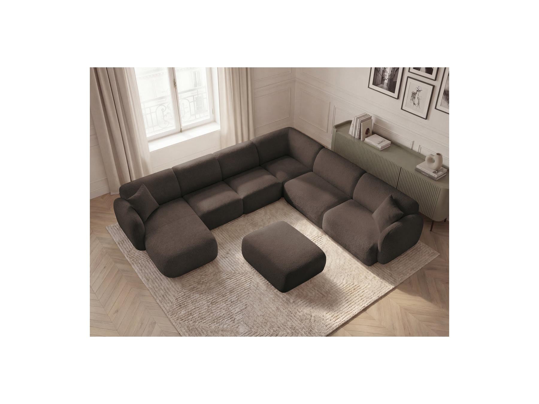 Anda - Canapé Panoramique Fixe Modulable - Avec 4 Chauffeuses, 1 Méridienne, 1 Angle Et 1 Pouf - Angle Droit