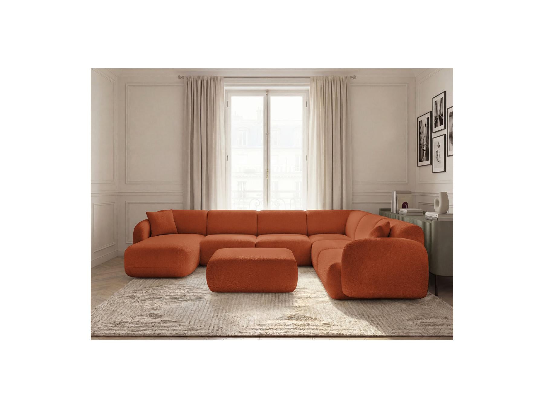 Anda - Canapé Panoramique Fixe Modulable - Avec 4 Chauffeuses, 1 Méridienne, 1 Angle Et 1 Pouf - Angle Droit